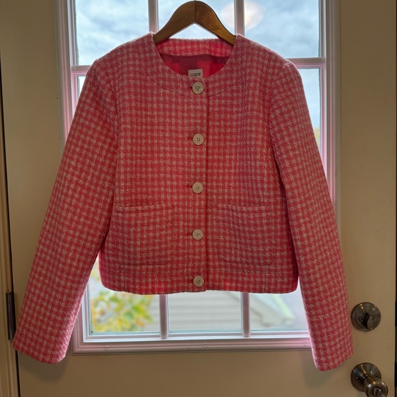 J. Crew Tweed Patch Pocket Lady Jacket, Size 8, Bubblegum Pink and White - Picture 2 of 10